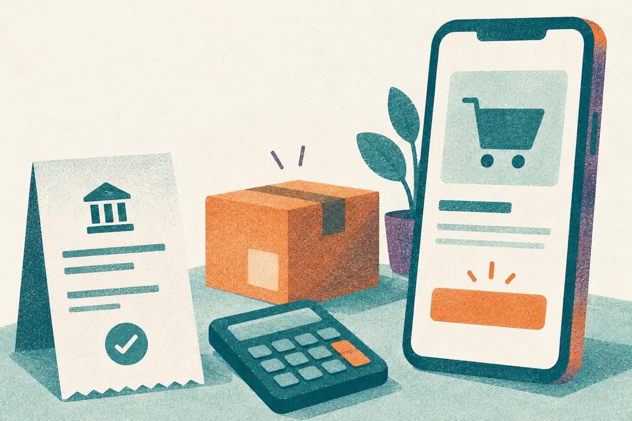 Ilustración risograph de un pago online comparado con una transferencia bancaria para una tienda en Argentina